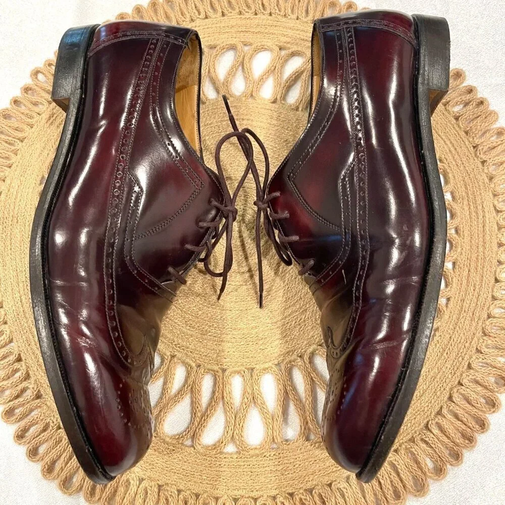 BALLY Wingtip Mens Oxford Shoes Ledar Leather Burgundy Size 10D
